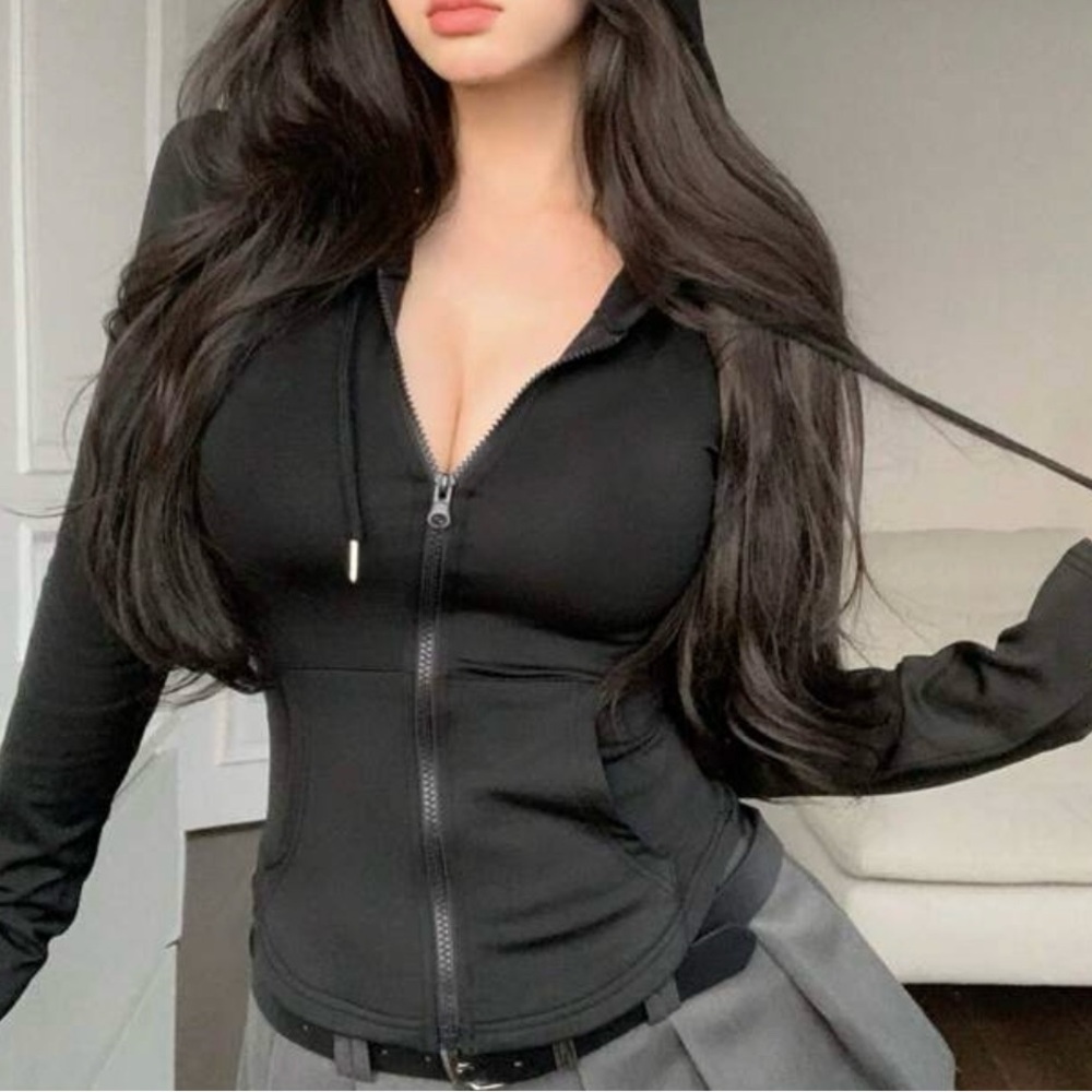 Athletic Define Zip-Up Black Hooded Jacket